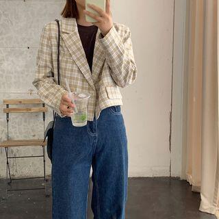 Plaid Crop Blazer As Shown In Figure - One Size