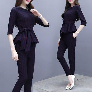 Set: 3/4-sleeve Ruffle Blouse + Dress Pants