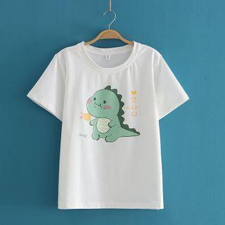 Round Neck Monster Print Short Sleeve T-shirt