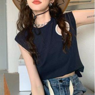 Open-back Tank Top Navy Blue - One Size