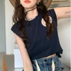 Open-back Tank Top Navy Blue - One Size