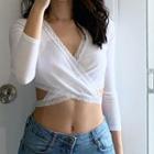 Long-sleeve Lace Trim Crop T-shirt