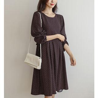 Beribboned Patterned Midi Dress