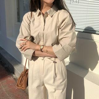 Cuff-sleeve Hidden-button Blouse