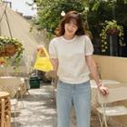 Puff-sleeve Gingham Floral T-shirt