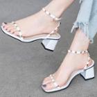 Square-toe Studded Chunky-heel Sandals