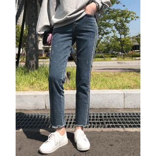 Contrast-piping Straight-cut Jeans