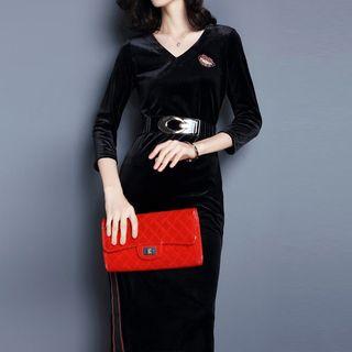 Lips Sequined Long Sleeve Velvet Dress