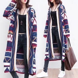 Patterned Open-front Midi Cardigan Purple - One Size