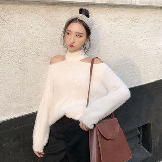 Mock-neck Cold Shoulder Sweater