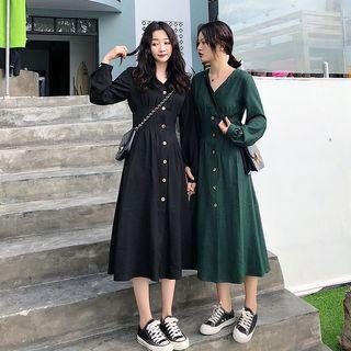 Plain A-line Midi Shirt Dress