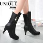 Fleece-lined High Heel Mid-calf Boots