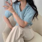 Elbow-sleeve Collar Cable Knit Top