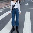 Long-sleeve Blouse / Bungee Cord Wide-leg Jeans