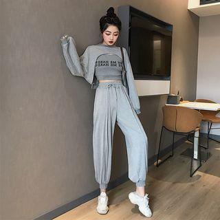 Set: Lettering Tank Top + Long-sleeve Top + Sweatpants