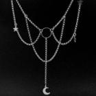 Moon Star Pendant Layered Chain Necklace 1280 - Silver - One Size
