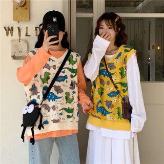 Plain Long-sleeve T-shirt / Print Vest
