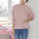 Hood Drawstring-hem Polka-dot Top