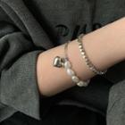 Faux Pearl Chain Bracelet Sl0480 - Silver - One Size