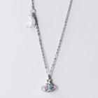 Rhinestone Planet Crescent Necklace S925 Sterling Silver Necklace - One Size