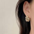 Leaf Cat Eye Stone Rhinestone Hoop Earring 1 Pair - E4226 - 925 Silver - Gold & White - One Size