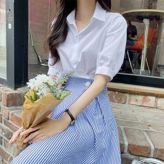 Stripe-panel Flared Maxi Dress