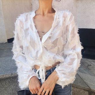 Furry Trim V-neck Shirt