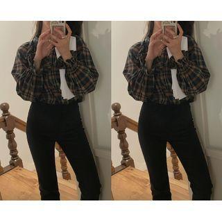 [dearest] Raglan Frill-trim Plaid Blouse