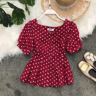 Short-sleeve Polka Dot Buttoned Top