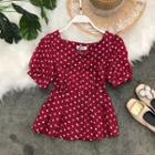 Short-sleeve Polka Dot Buttoned Top