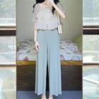 High Waist Wide Leg Pants / Short-sleeve Chiffon Top / Set