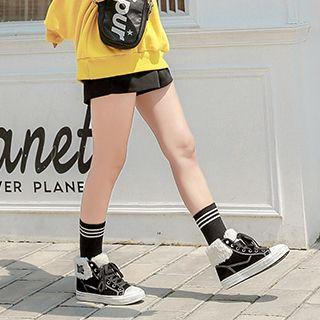 Fleece-trim High-top Lace-up Sneakers