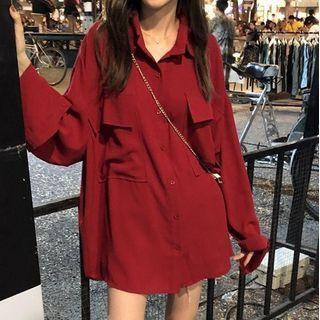 Long-sleeve Plaid Loose Fit Pocket Shirt