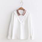 Frill Trim Long-sleeve Collared Blouse