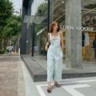 Tie-waist Wide Overall Jeans Light Blue - One Size