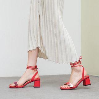 Heart Strap Lace-up Block Heel Sandals