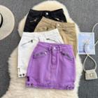 Cutout Zip-accent Mini Fitted Denim Skirt