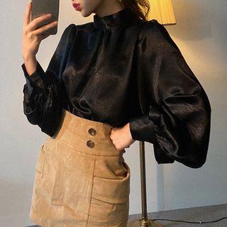 Semi Turtle-neck Lapel Flare Long-sleeve Shirt