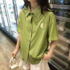 Print Color Block Button Short-sleeve Shirt