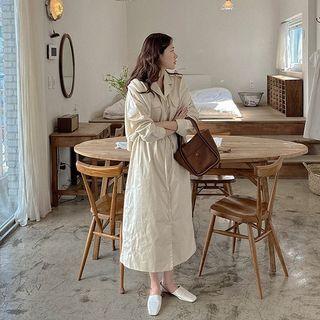 Notch-collar Flap Long Shirtdress