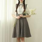 Flared Plaid Suspender Skirt Brown - One Size