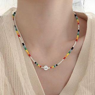Smiley Beaded Necklace Red & Green & Orange - One Size