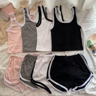 Set : Two Tone Tank Top + High-waist Shorts