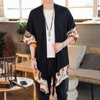 Elbow-sleeve Printed Open-front Jacket