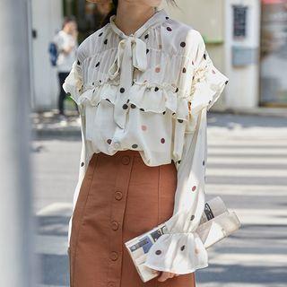 Ruffle Dotted Blouse As Shown In Figure - One Size