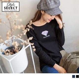 Diamond Embroidered Long Sleeve T-shirt