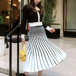 Set: Knit Cardigan + A-line Midi Skirt