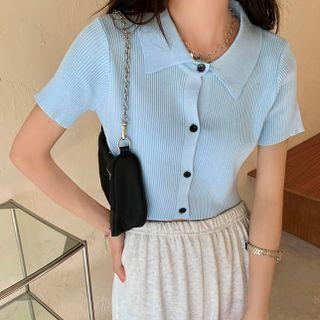 Short Sleeve Plain Polo Knit Top