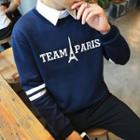 Letter Stripe Fleece-lined Sweatshirt