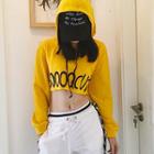 Lettering Cropped Hoodie Yellow - One Size